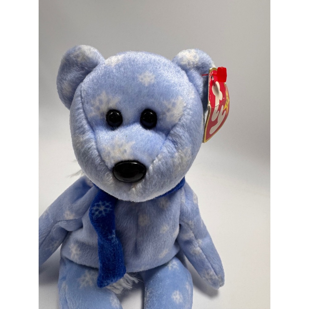 Ty Beanie Baby 1999 Holiday Teddy Blue Snowflake Bear with Scarf Plush Tagged